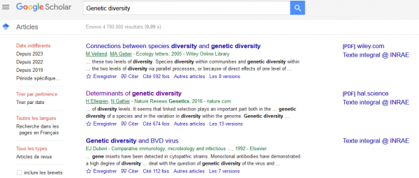 Affichage de la mention "Texte intégral @ INRAE" sur Google Scholar